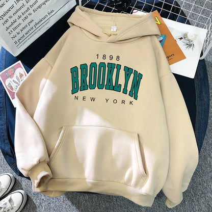 1898 Brooklyn New York Printed Women Hoodies Fashion Fleece Hoody Creativity Pullover Clothing Street Loose Sweatshirts Women'S cho