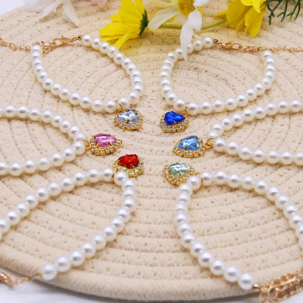 Luxury Pearl Pet Collar Pet Cat Dog Collar Love Pendant Pet Supplies Love Crystal Collar Kitten Cat Necklace by Badon Shop LLC