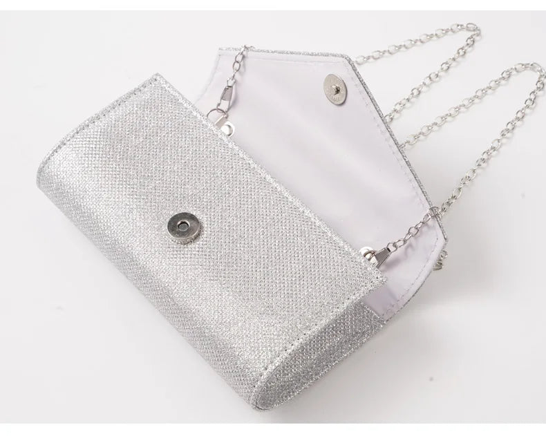 Glitter Envelope Handbag Women Silver Shiny Chain Shoulder Bag Ladies Mini Crossbody Flap Fashion Small Dress Day Clutch by DERILUJA LLC