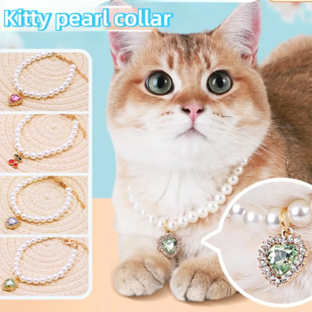 Luxury Pearl Pet Collar Pet Cat Dog Collar Love Pendant Pet Supplies Love Crystal Collar Kitten Cat Necklace by Badon Shop LLC