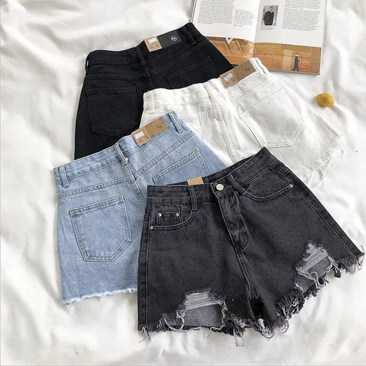 Fashion Casual Tassel Ripped Shorts Women 2026 Summer High Waist Denim Jeans Y2K Hot Pants Streetwear Korean Blue Cowboy Shorts by DERILUJA LLC