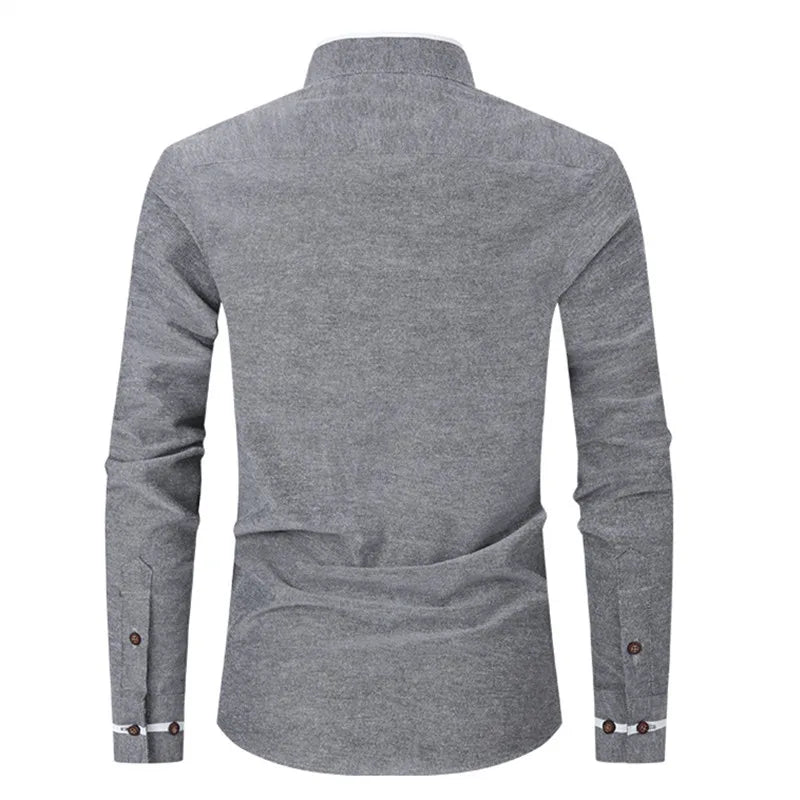 New Fashion Patchwork Long Sleeeve Casual Shirts Men Stand Collar Slim Fit Blouses High Quality Spirng Autumn Male Dress Shirt by DERILUJA LLC