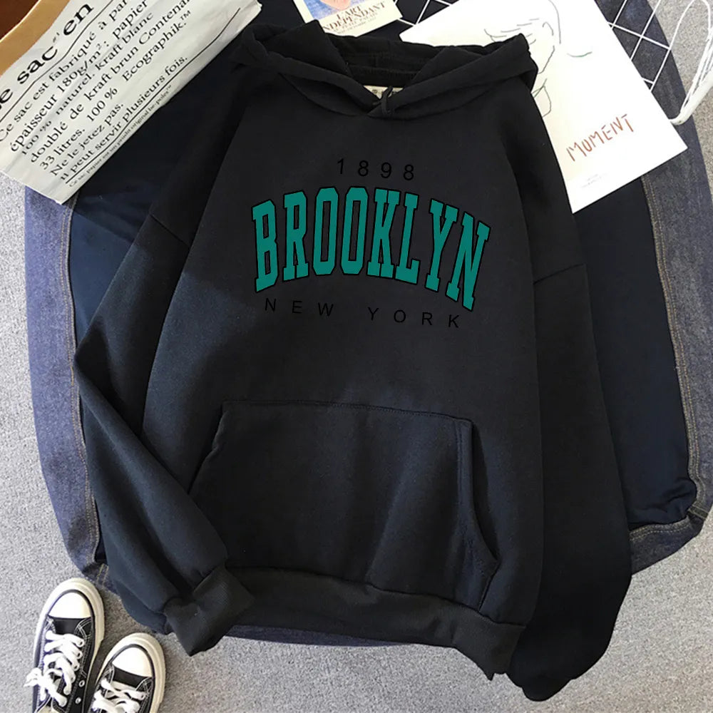 1898 Brooklyn New York Printed Women Hoodies Fashion Fleece Hoody Creativity Pullover Clothing Street Loose Sweatshirts Women'S cho