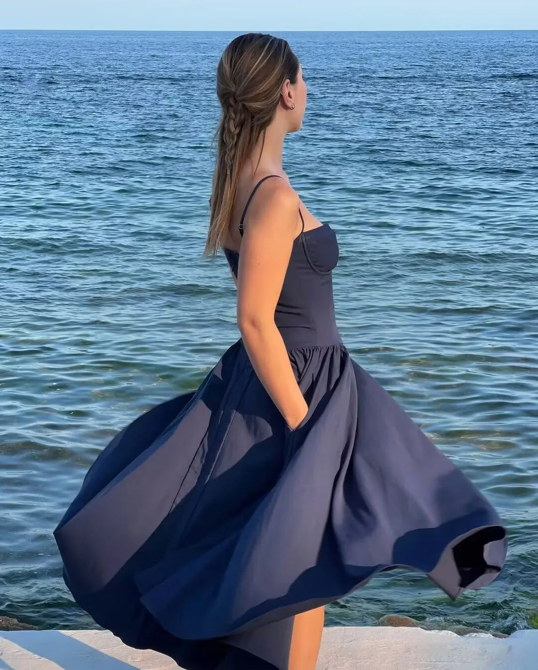 Dress Women Low Waist A-line Midi Holiday Summer Dresses Party Robe 2026 Vestido by DERILUJA LLC