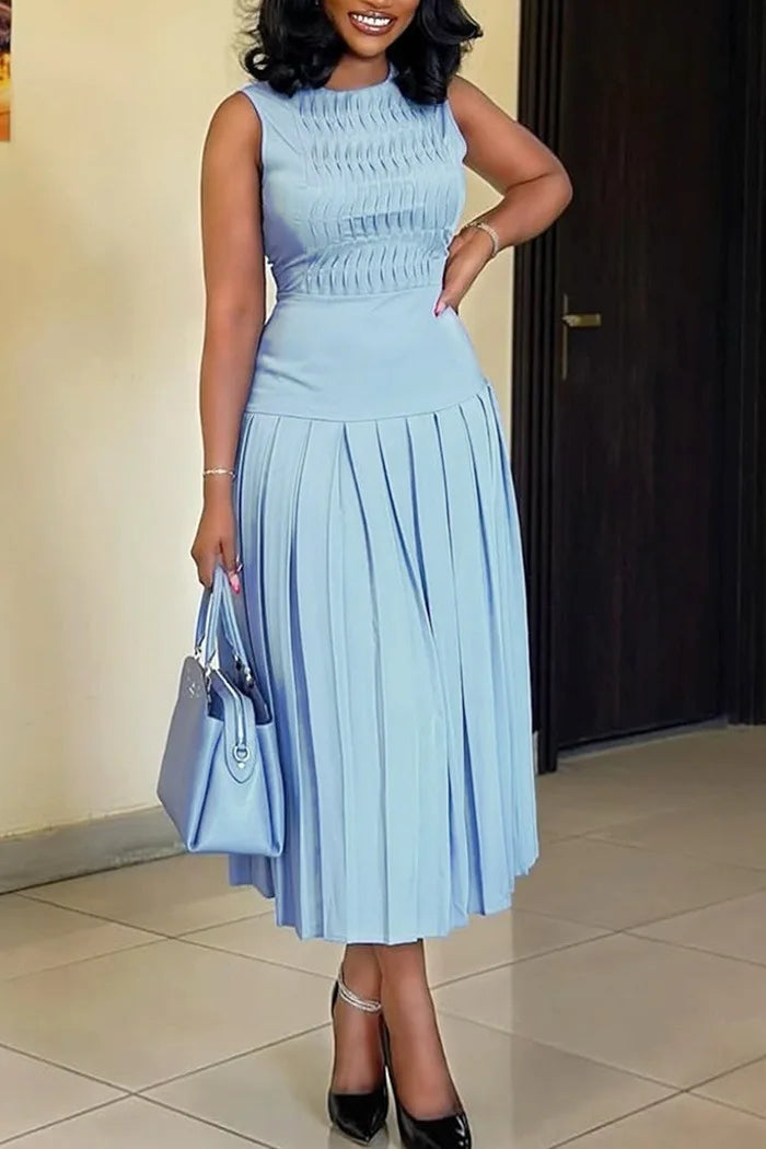 Vestido De Noche Elegante Mujer Sleeveless Round Neck Vest Long Pleated Dress Spring Summer Womens New Solid Color Evening Dress 2026 by DERILUJA LLC
