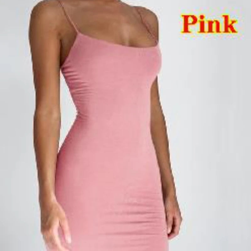 Summer Spaghetti Strap Mini Dress 2026 Women Bodycon Club Party Dresses Short Female Camisole Solid Black Sheath Sundress by DERILUJA LLC
