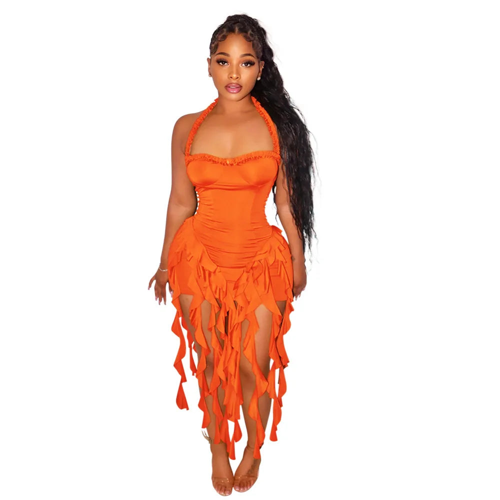 Women Sleeveless Strapless Halter Long Dress Summer Streetwear Beach Tassel Evening 2026 Night Party Dresses Vestidos by DERILUJA LLC