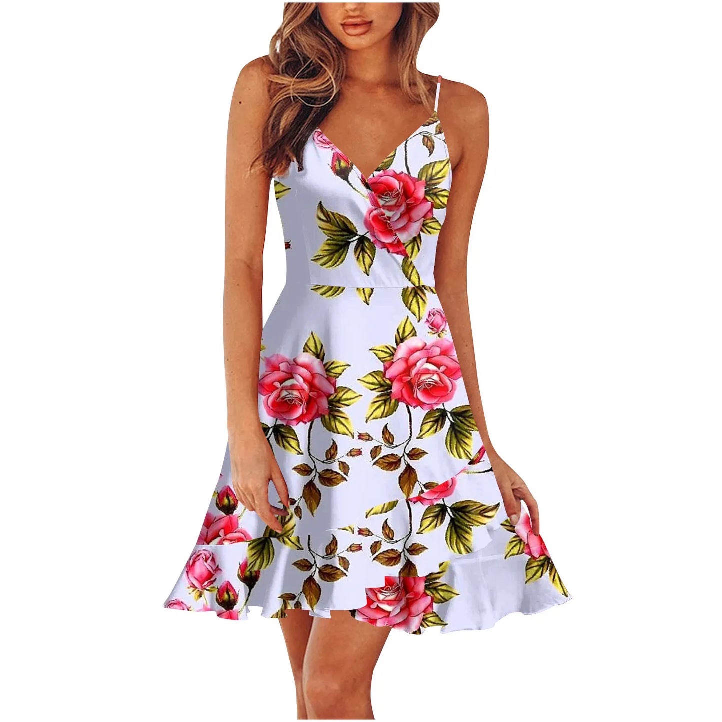 New 2026 Summer Rose print dress Women Mini Print Dress Casual Fashion Sleeveless Party Evening Mini Women's Dress Vestidos by DERILUJA LLC