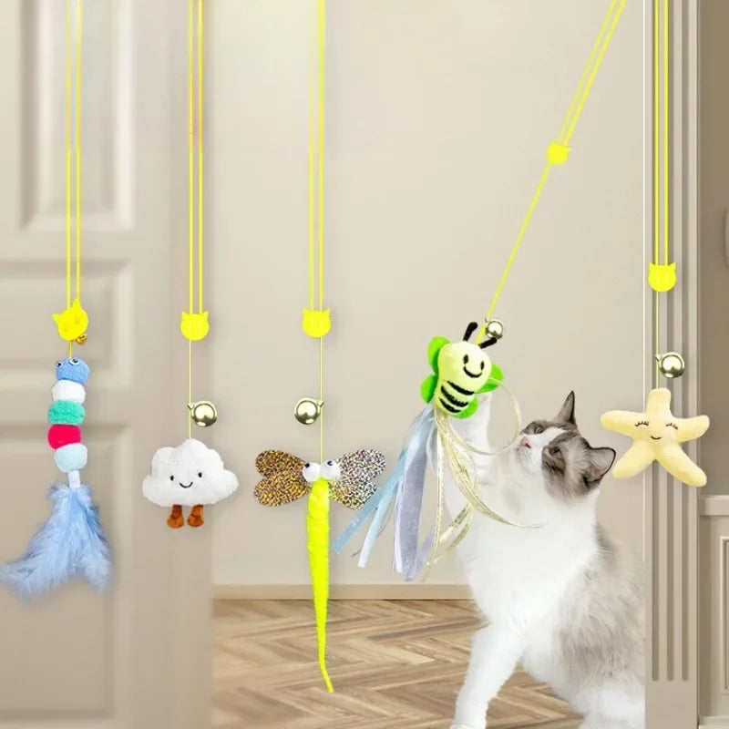 Cat Rope Long Rope Teasing Cat Toy Accessories Pet Kitten Toy Cat Toy Swing Sticky Disc Elastic with Bell Hanging Door Teasing by DERILUJA LLC