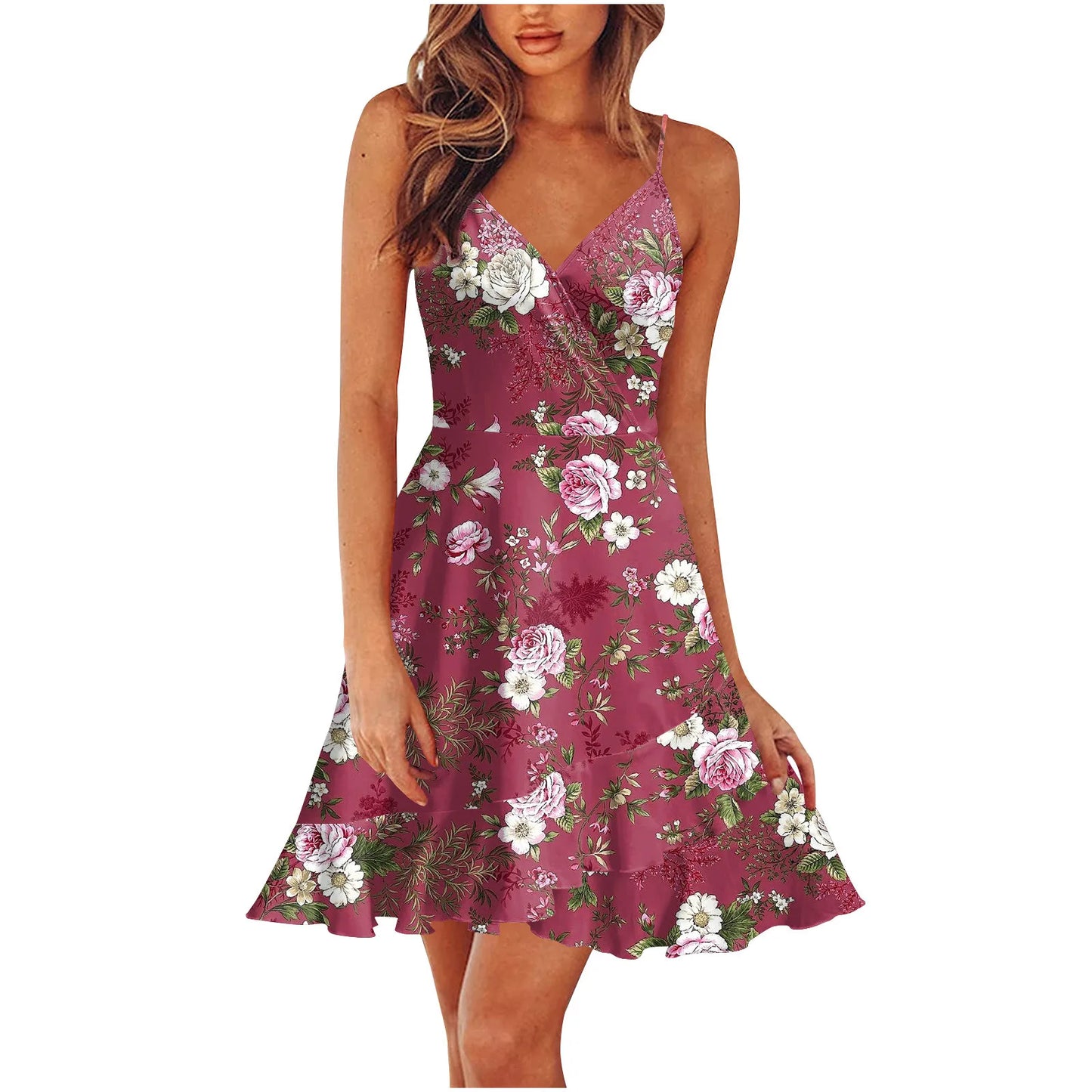 New 2026 Summer Rose print dress Women Mini Print Dress Casual Fashion Sleeveless Party Evening Mini Women's Dress Vestidos by DERILUJA LLC