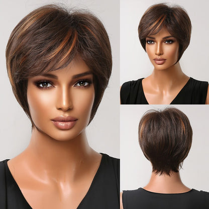Badon marchand hair Wigs with Side Bangs Pixie Cut Short Straight Synthetic Party Cosplay Wigs for Women