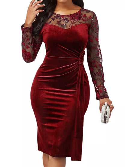 Spring Summer Dress Women 2022 Casual Plus Size Slim Velvet Office Pencil Dress Elegant Sexy Hollow Out Lace Long Party pour