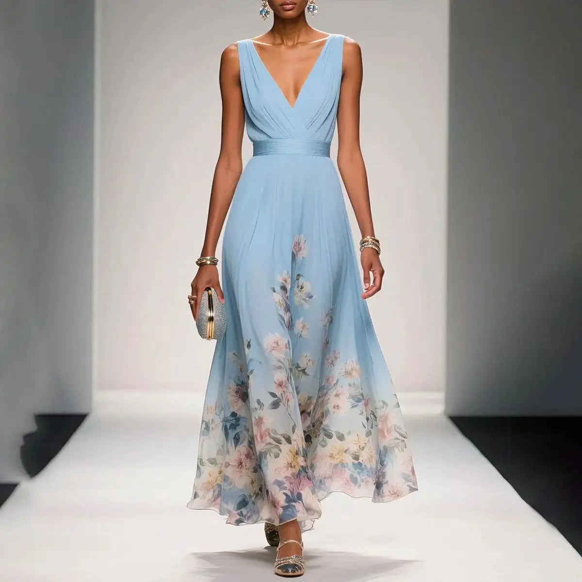 Womens Boho Halter Hollow Vacation Dresses Spring Floral Print High Waist A-Line Pleated Dress Summer Sleeveless Long Maxi Dress 2026 by DERILUJA LLC
