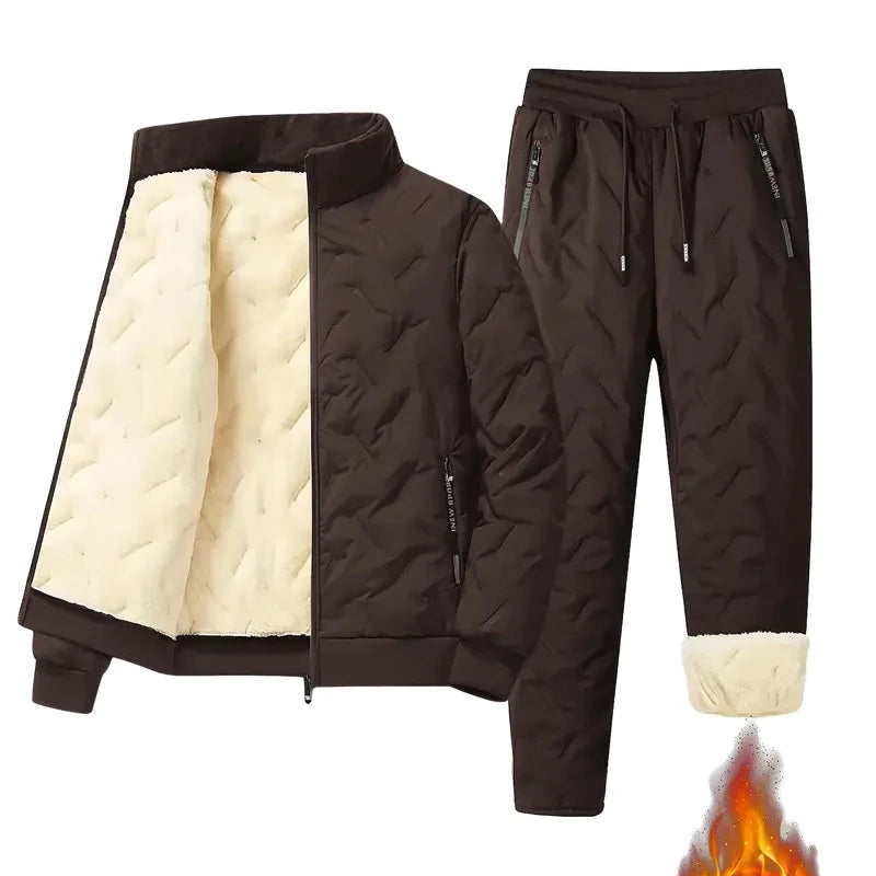 Men's autumn and winter sports suit stand collar casual cardigan jacket outdoor thick warm cotton jacket and pants two-piece set by Badon Shop LLC