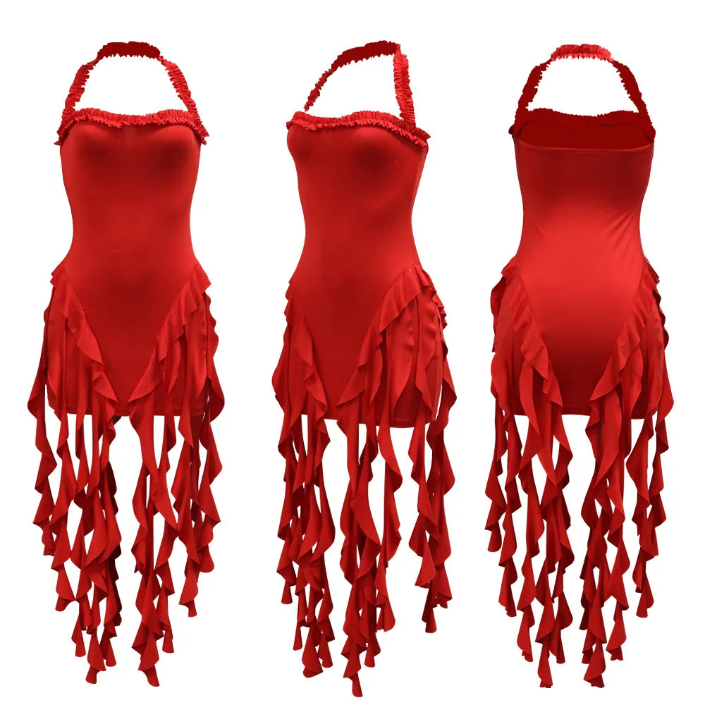 Women Sleeveless Strapless Halter Long Dress Summer Streetwear Beach Tassel Evening 2026 Night Party Dresses Vestidos by DERILUJA LLC