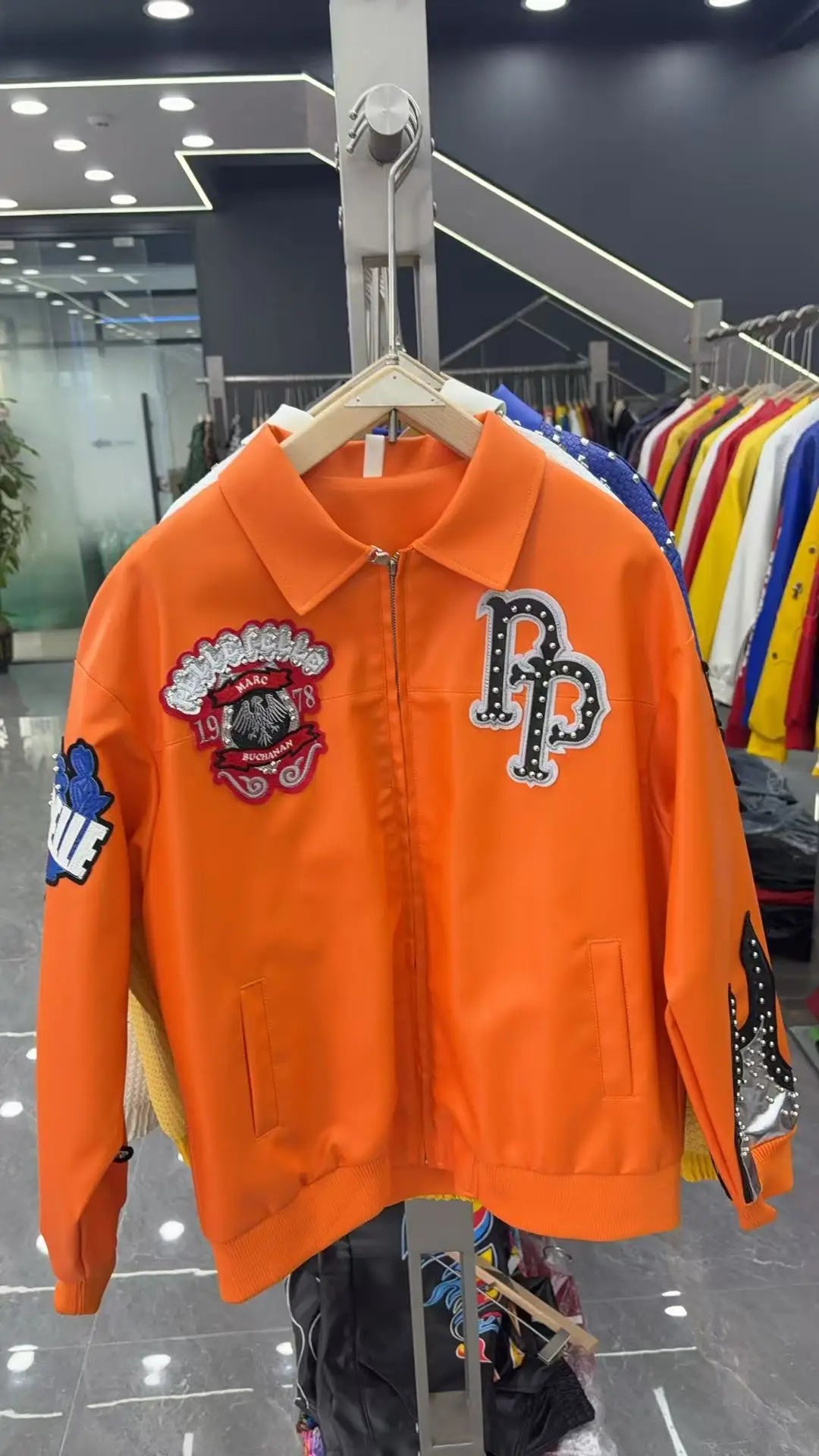 Hip-hop eagle embroidery leather jackets cool flame decoration baseball streetwear autumn and winter jacket men clothing by DERILUJA LLC