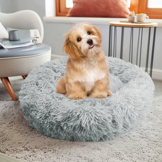 50cm Round Pet Bed Calming Dog & Cat Anti-Anxiety Donut Cuddler Round Cozy Ultra Kennel Washable Plush Cushion Winter Warm Sleep by Badon Shop LLC