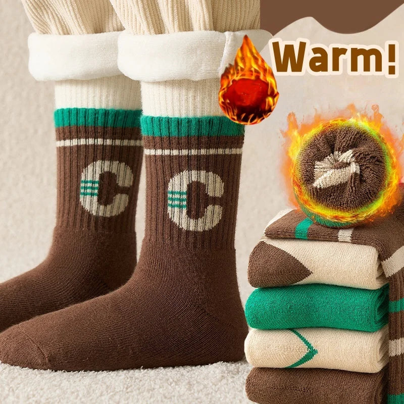 5 Pairs/lot Children's Winter Socks Warm Baby Child Thicken Cotton Socks Boys Terry Socks Letter Pattern Thermal Socks by DERILUJA LLC