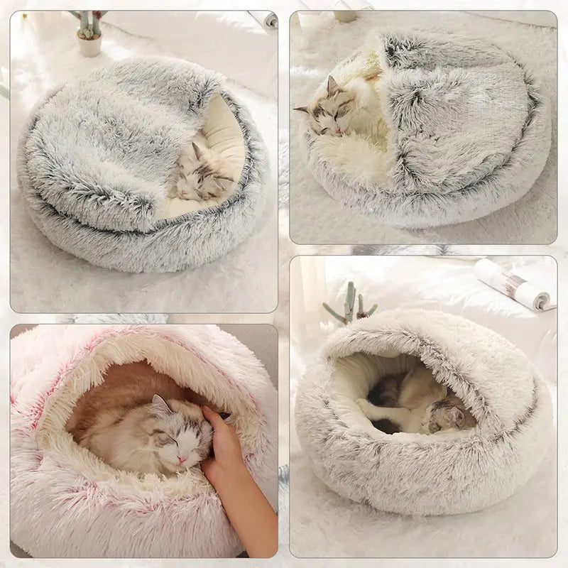 Soft Plush Pet Bed with Cover Round Cat Bed Pet Mattress Warm Cat Dog Sleeping Nest Cave for Small Dogs kitten by Badon Shop LLC