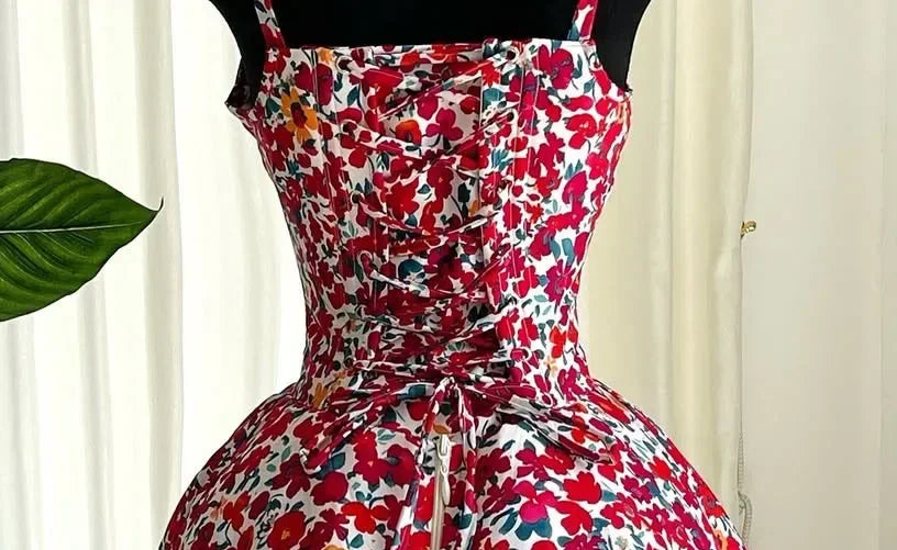 Elegant Floral Print A- Line Mini Dress with Bow Knot High Waist Slimming for Women Spring Season Fashion Casual Skirt