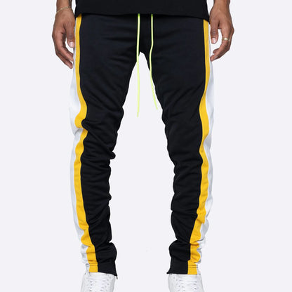 Spring Autumn Men Drawstring Zipper Pockets Sweatpants Sports Trousers Skinny Pants Contrast Color Men's Casual Loose Trousers