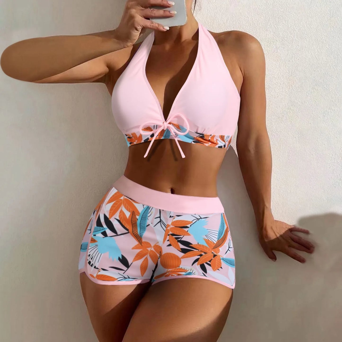 Women's Paneled Printed Swimsuit Ladies Fashion High Waist Swimsuit Two-Piece Set V-Neck Bathing Suits Female by DERILUJA LLC