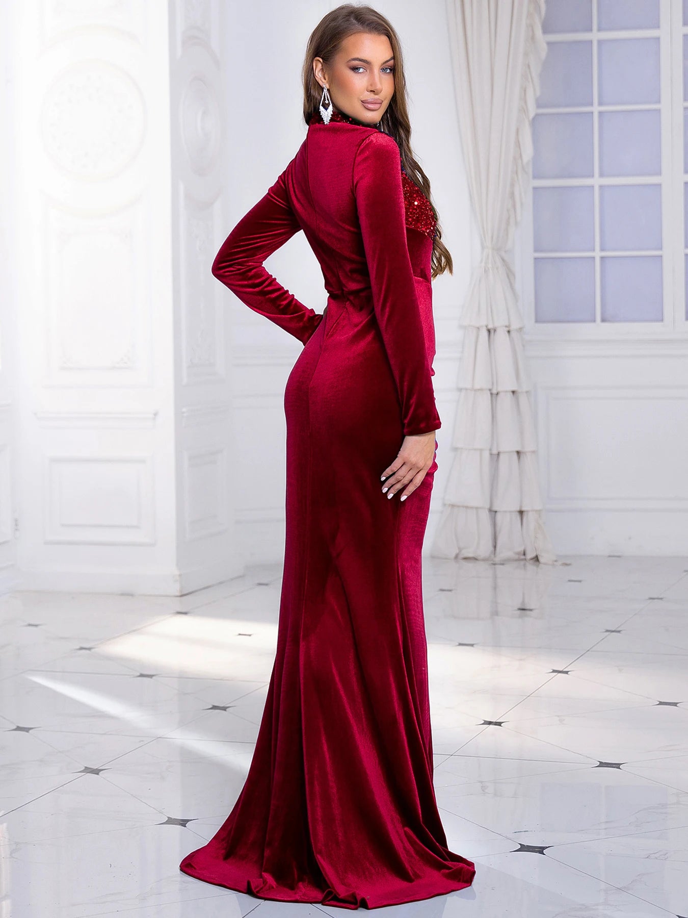 Romagic O Neck Full Sleeved Pleated Sequin Splicing Evening Party Dress Elegant Women Split Long Mermaid Prom Gown 2026 by DERILUJA LLC