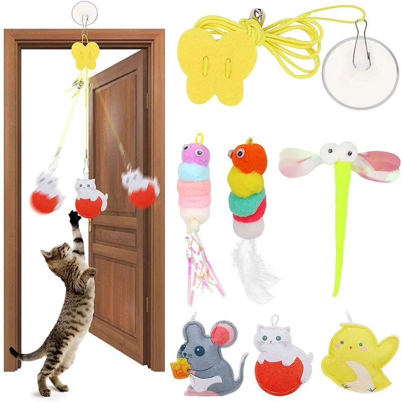 Cat Hanging Toy Elastic Adjustable Rope with Bell Interactive Kitten Toy Dragonfly Shape Swing Hanging Door Teasing Cat Toys by DERILUJA LLC