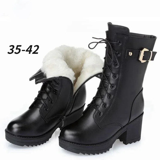 Winter Leather Women Winter Boots Thick Wool Warm kodez