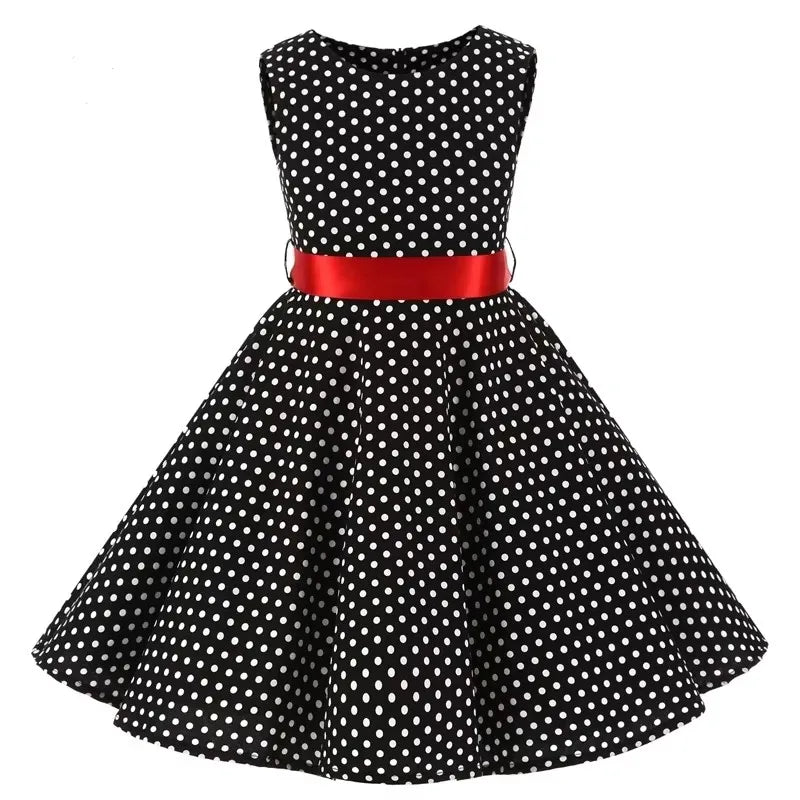 Polka Dot Vintage Kids 1950s Swing Dress Flower Floral Midi Dress Cotton Summer Dress Baby Girl by DERILUJA LLC