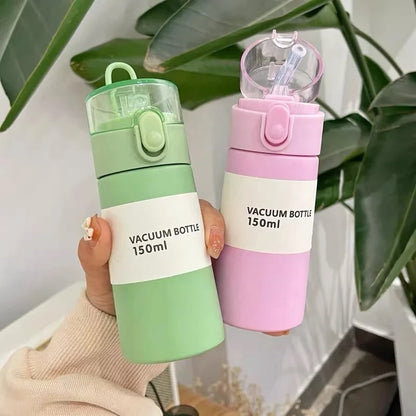 150ml/250mlml Fashion Mini Stainless Steel 304 Vacuum Flask With Straw Portable Pocket Thermos Mug Travel Thermal Water Bottle