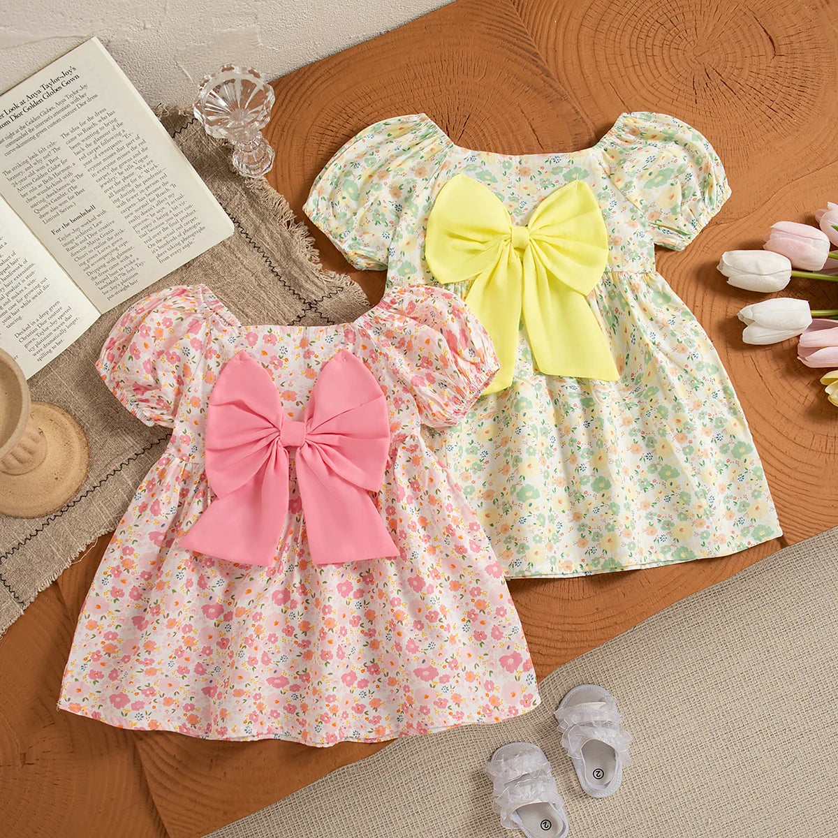 Baby Clothes Girl Summer Full Printed With Bow Decoration Girls' Dresses Cute Coolred Girl Kid's Dress Children's Princess Dress by DERILUJA LLC