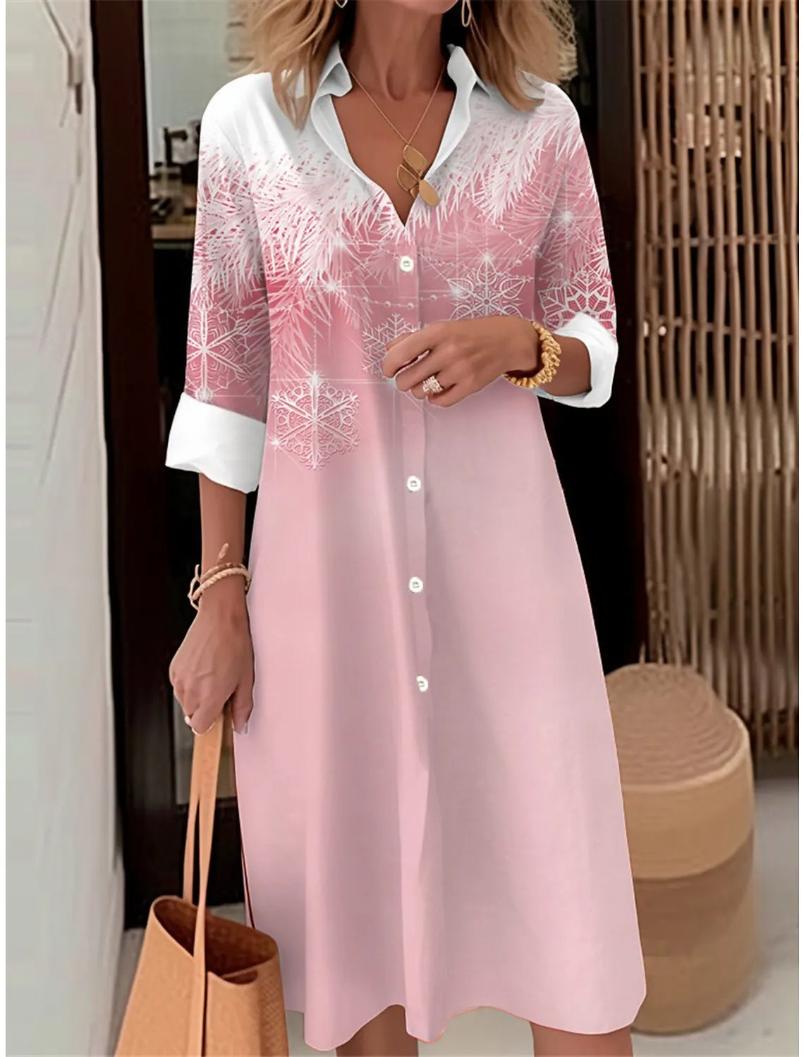 Autumn Elegant Long Sleeve Plaid Shirt Dress Flip Lapel Single Breasted Patchwork Dress Women's Comfortable Commuter Casual Robe by DERILUJA LLC