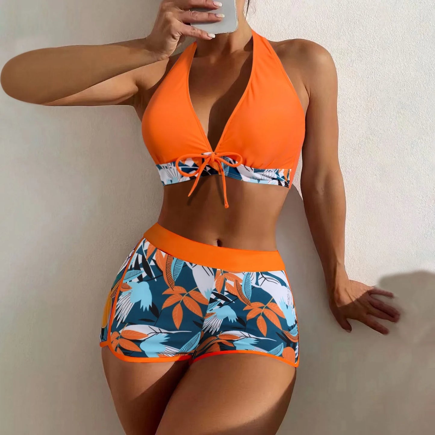 Women's Paneled Printed Swimsuit Ladies Fashion High Waist Swimsuit Two-Piece Set V-Neck Bathing Suits Female by DERILUJA LLC