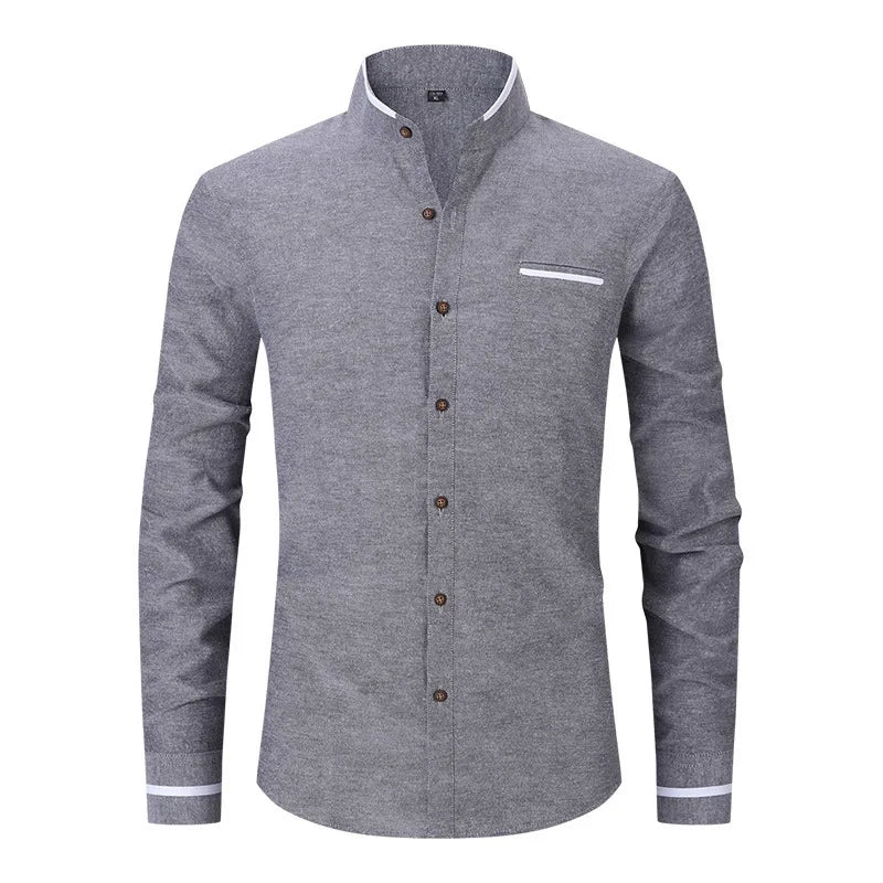 New Fashion Patchwork Long Sleeeve Casual Shirts Men Stand Collar Slim Fit Blouses High Quality Spirng Autumn Male Dress Shirt by DERILUJA LLC