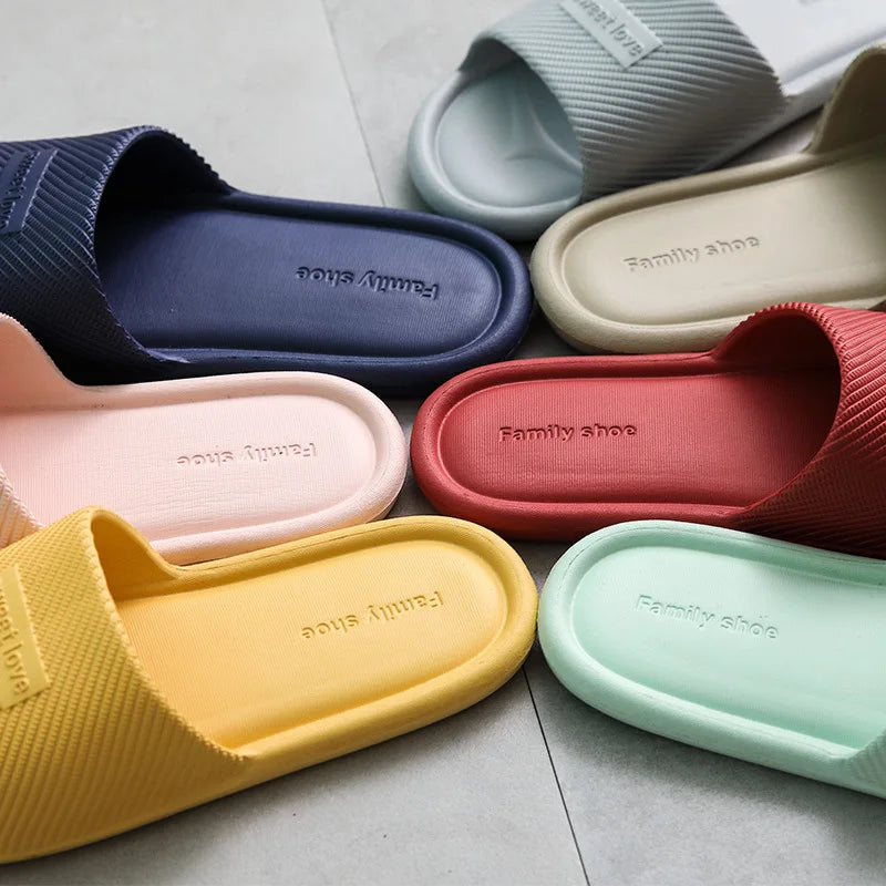 Summer Bathroom Slippers Men Women Non-slip Fashion Slides Indoor House EVA Slippers Woman Couples at Home Happy Flops LX021 by DERILUJA LLC