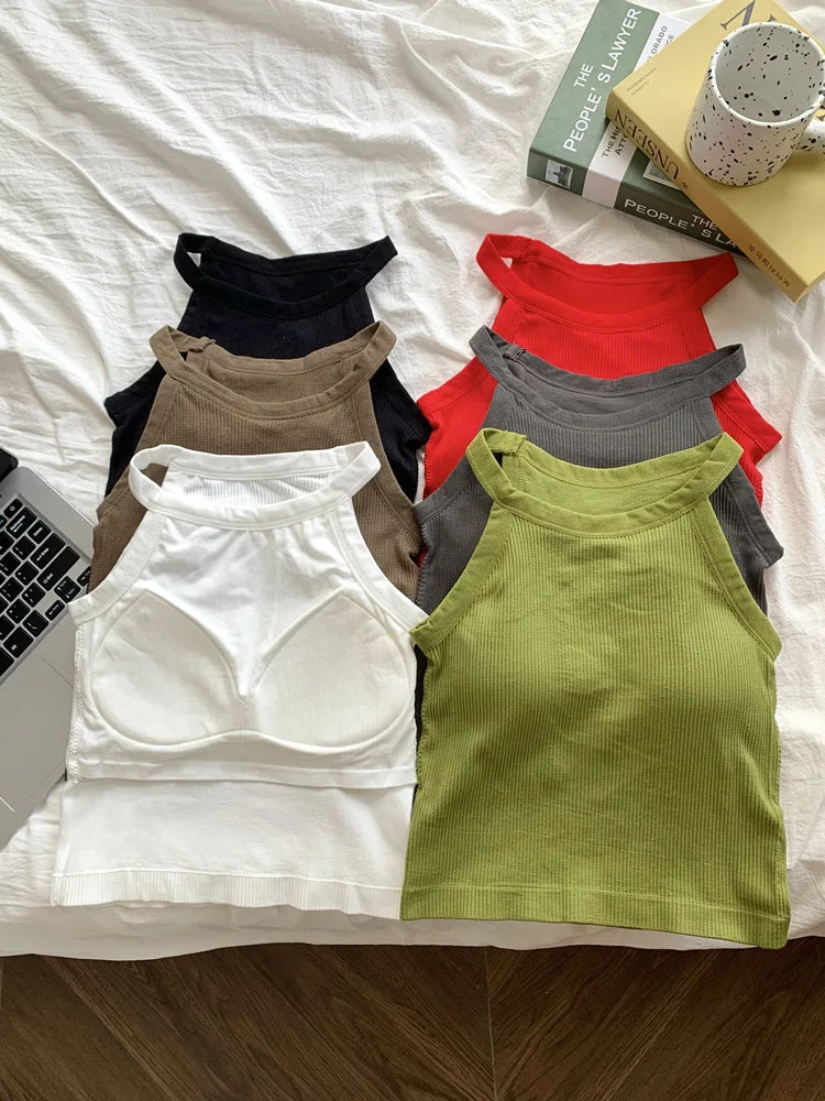 Women's Small Strap Vest Outdoor Wear Summer Beautiful Ba Sports Yoga Hanging Ne Top with Chest Pad Matching Underwear by DERILUJA LLC