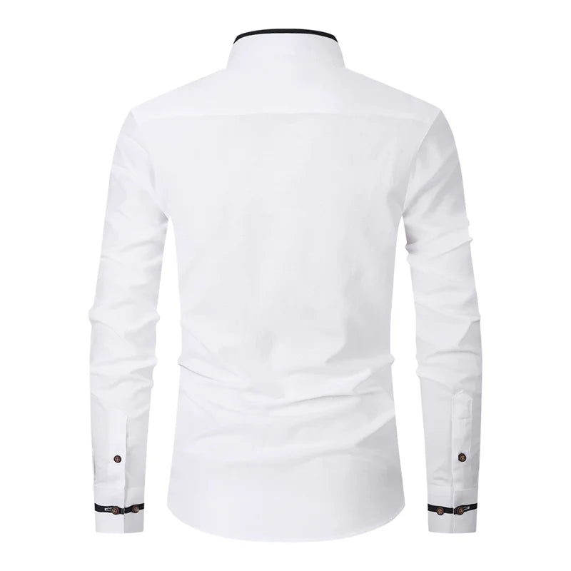 New Fashion Patchwork Long Sleeeve Casual Shirts Men Stand Collar Slim Fit Blouses High Quality Spirng Autumn Male Dress Shirt by DERILUJA LLC
