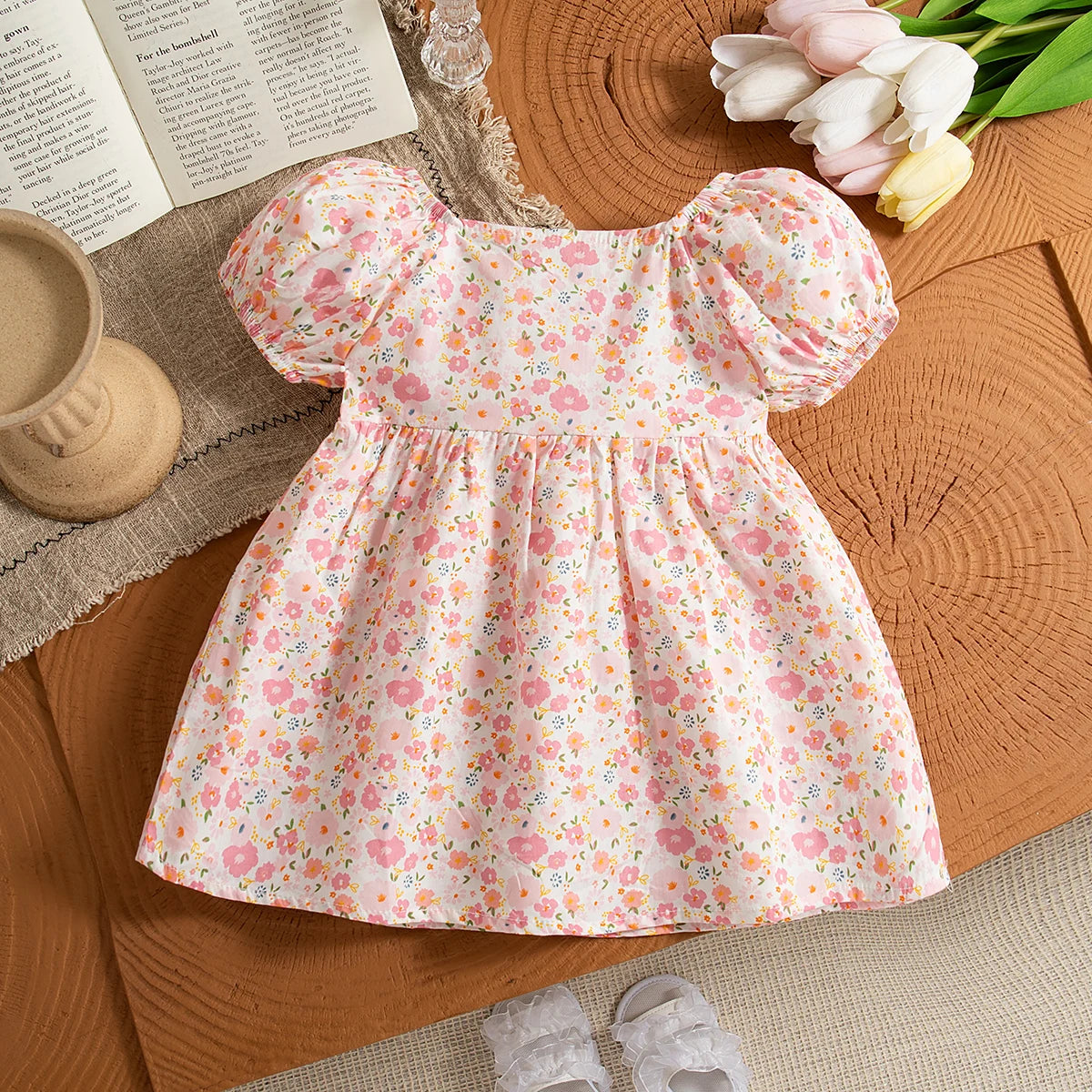 Baby Clothes Girl Summer Full Printed With Bow Decoration Girls' Dresses Cute Coolred Girl Kid's Dress Children's Princess Dress by DERILUJA LLC