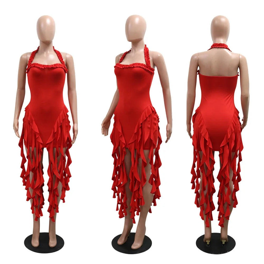 Women Sleeveless Strapless Halter Long Dress Summer Streetwear Beach Tassel Evening 2026 Night Party Dresses Vestidos by DERILUJA LLC