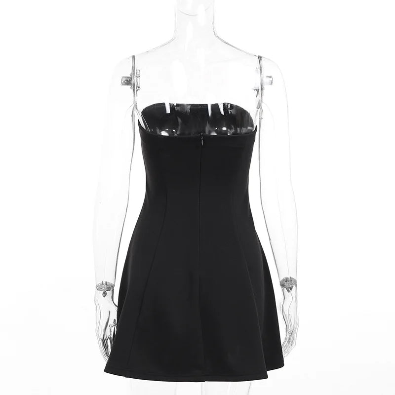 Mini Dresses Solid Patchwork High Waist Summer Fashion Female Bodycon Plunge Vacation Strapless Dress by DERILUJA LLC