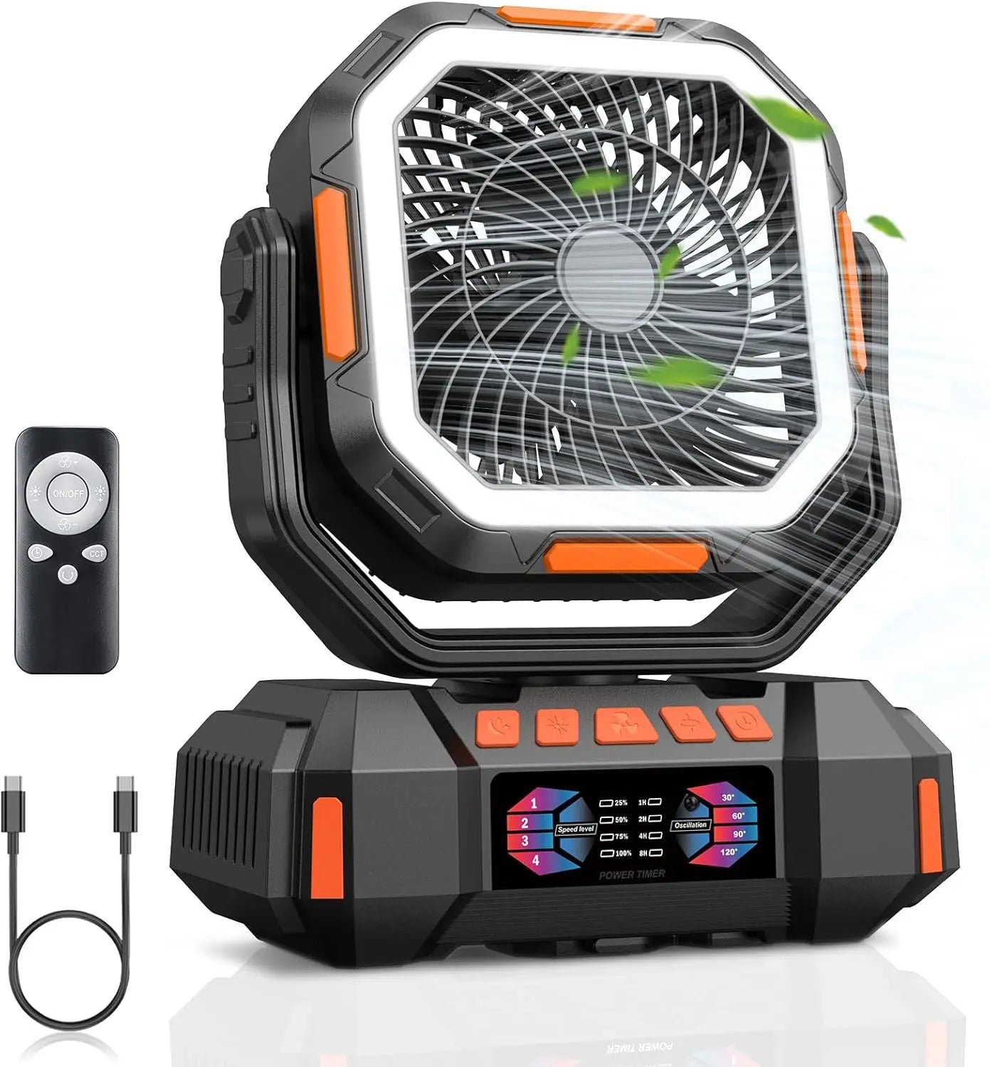 Rechargeable Portable camping Fan 40000mah 720° Rotating Hanging Fan Night Light Air Cooler Outdoor Camping Tent fans ventilador by DERILUJA LLC