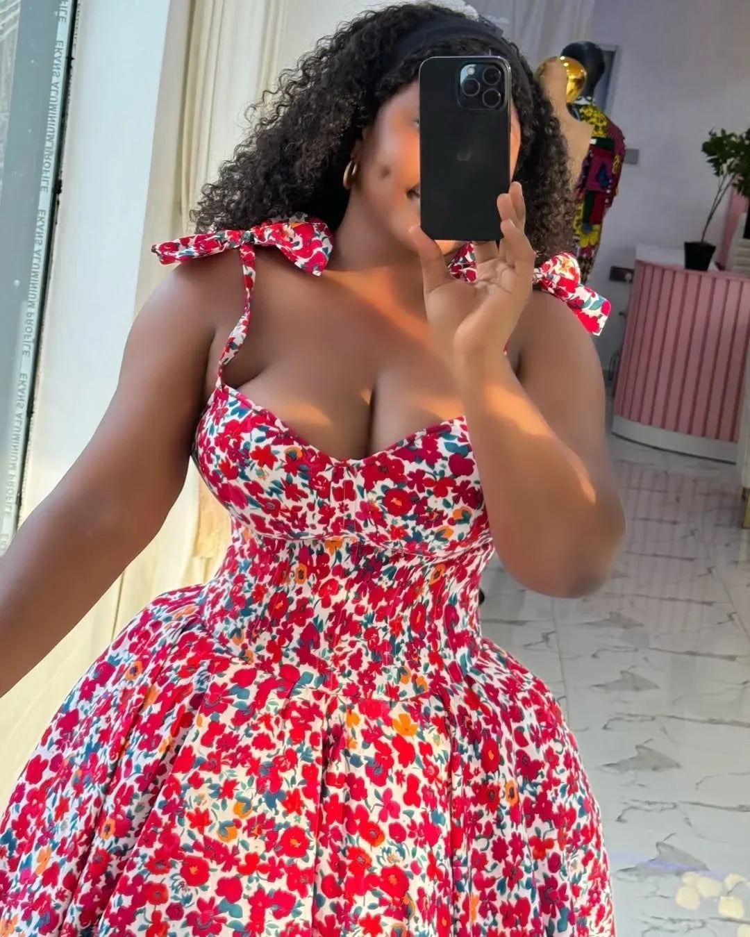 Elegant Floral Print A- Line Mini Dress with Bow Knot High Waist Slimming for Women Spring Season Fashion Casual Skirt by DERILUJA LLC