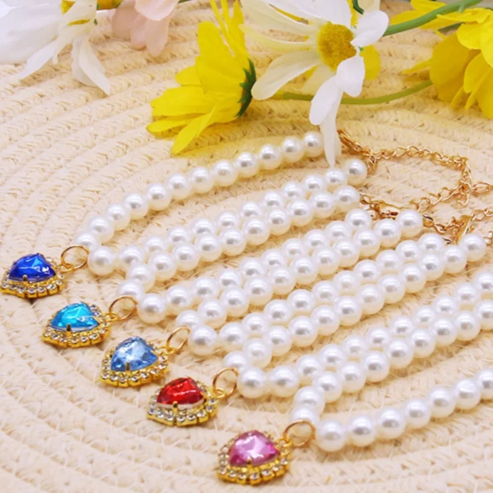 Luxury Pearl Pet Collar Pet Cat Dog Collar Love Pendant Pet Supplies Love Crystal Collar Kitten Cat Necklace by Badon Shop LLC