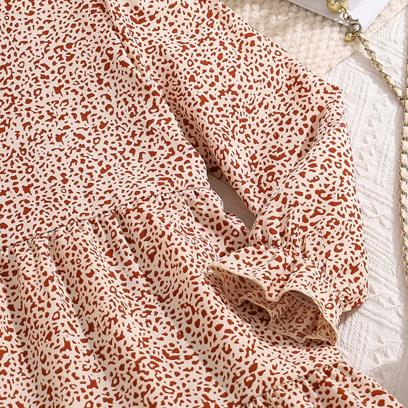 Kids Casual Dress for Girls 2026 New Spring Autumn Teenager Full Printing Long-Sleeved Dress Princess Dress Kids Daily Clothes