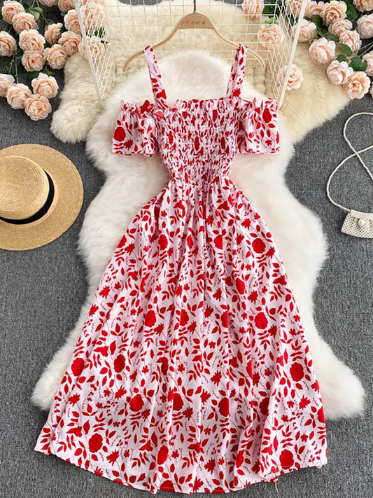 Summer 2026 Midi Dress Women Casual Off Shoulder Short Sleeve Vacation Beach Robe Female Clothing by DERILUJA LLC