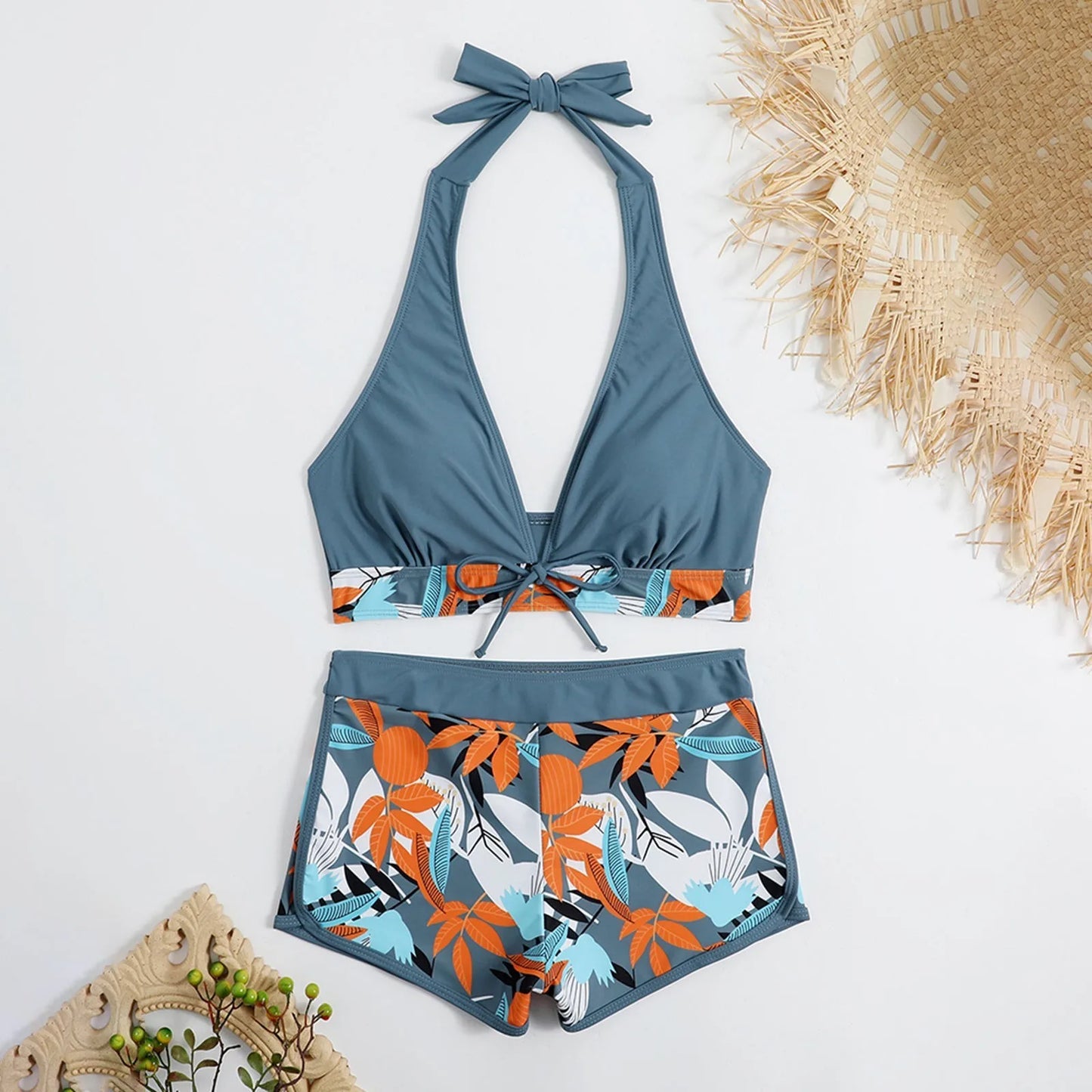 Women's Paneled Printed Swimsuit Ladies Fashion High Waist Swimsuit Two-Piece Set V-Neck Bathing Suits Female by DERILUJA LLC