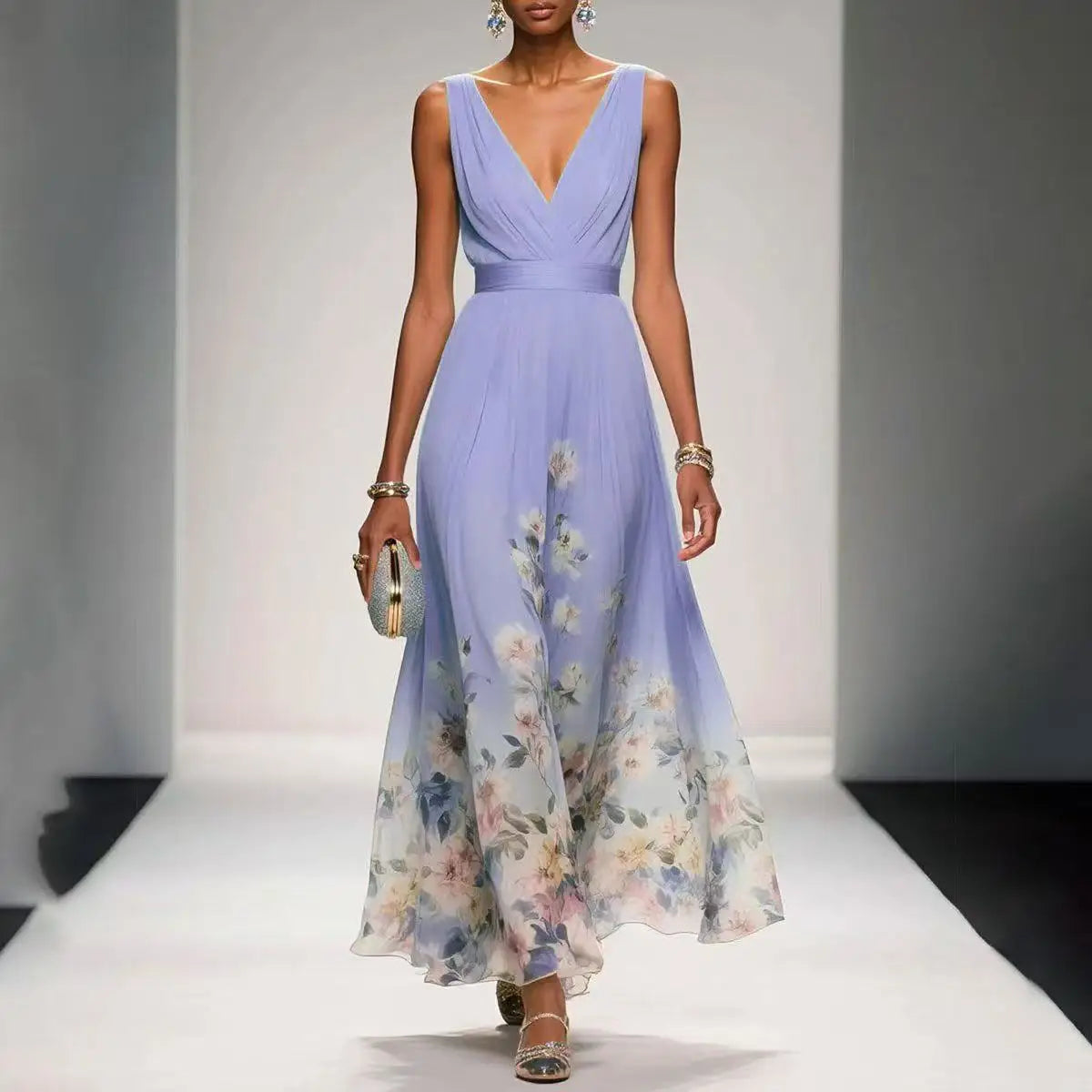 Womens Boho Halter Hollow Vacation Dresses Spring Floral Print High Waist A-Line Pleated Dress Summer Sleeveless Long Maxi Dress 2026 by DERILUJA LLC