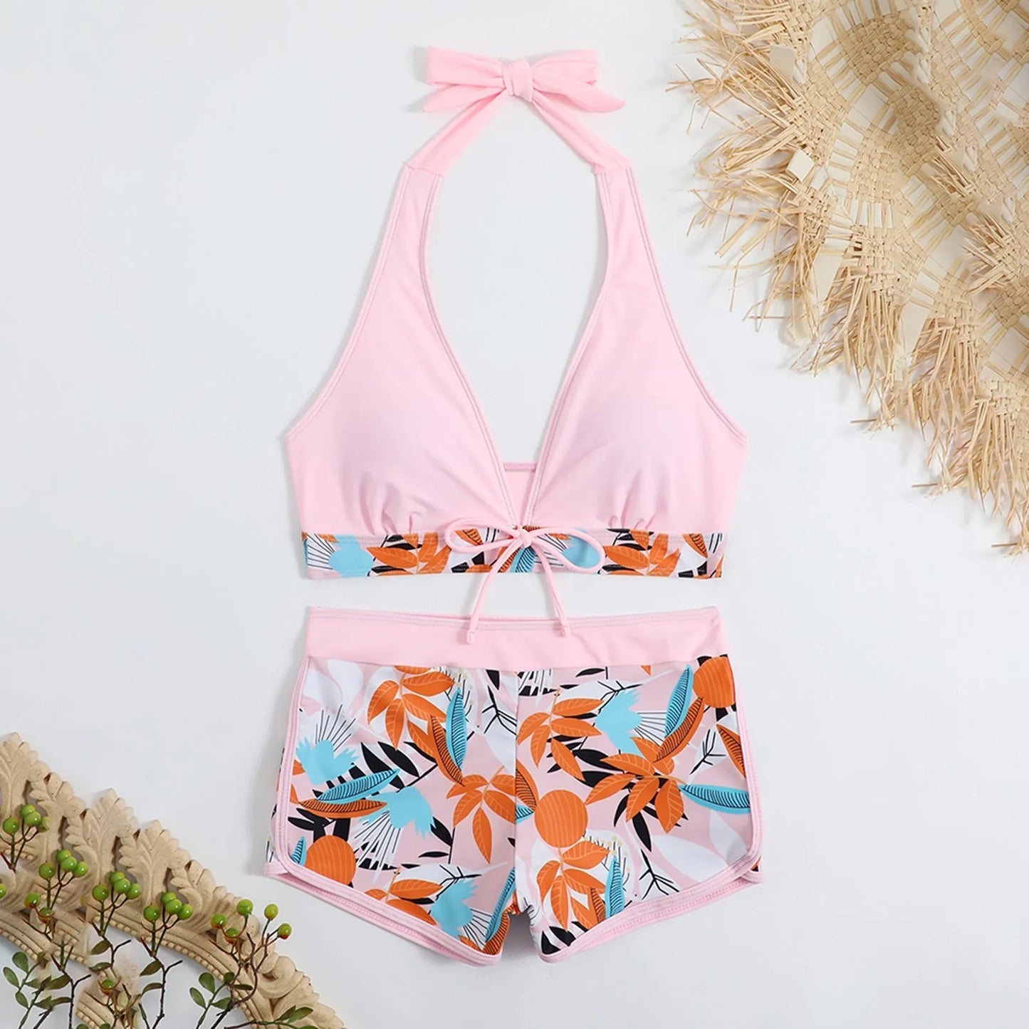 Women's Paneled Printed Swimsuit Ladies Fashion High Waist Swimsuit Two-Piece Set V-Neck Bathing Suits Female by DERILUJA LLC