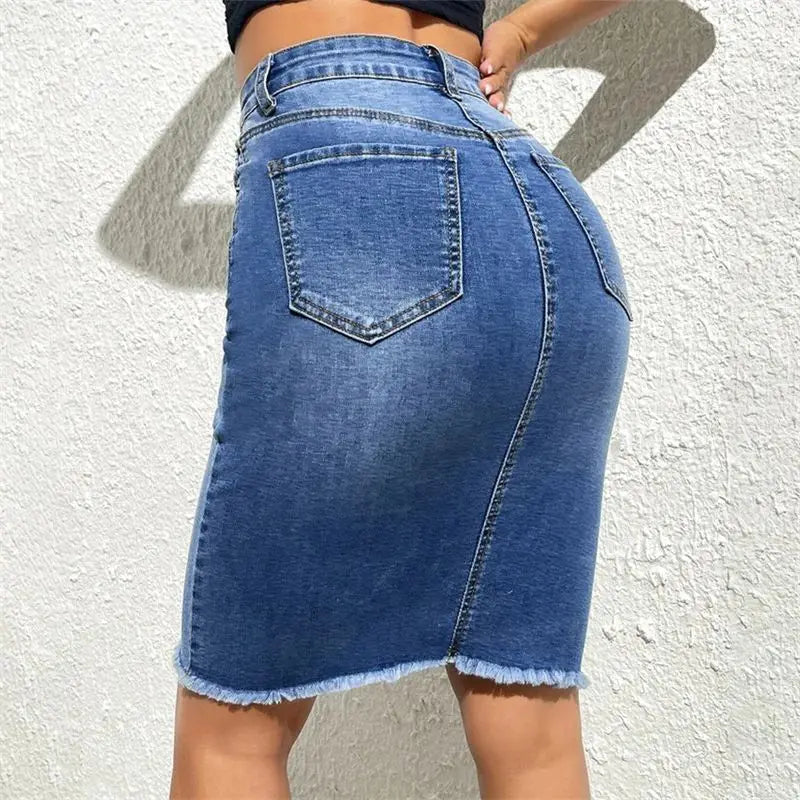 Fashion High Waist Denim Skirt Women Tassel Decoration Hem Wrap Hip Half-body Dress Female Summer Daily Casual Trend Streetwear by DERILUJA LLC